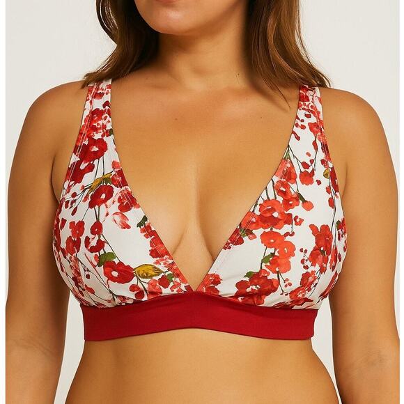 Adore Me Red Floral Bikini Bathing Suit Top Women's XL Swim Tie Back Summer - Picture 1 of 4